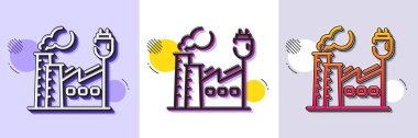 Fabrika çizgisi simgesi. Yarı ton noktalı desen. Gradyan simgesi ve tahıl gölgesi. Endüstri enerji işareti. Elektrik güç sembolü üretimi. Hat fabrikası ikonu. Çeşitli tasarımlar. Vektör