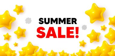 3D yıldızlı yaz indirimi ödüllü afiş. Altın yıldızlı pankart. Yaz indirimi etiketi. Özel fiyat tabelası. Reklam indirimi sembolü. Oran arkaplanını gözden geçir. Vektör