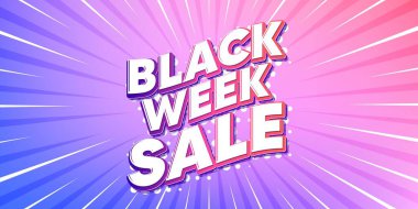 Kara hafta güneş ışınları gradyan bayrağı. Işık patlaması arka planı. Kara hafta satışı. Özel indirim tabelası. Kara Cuma teklif sembolü. Artan güneş ışınları. Güneş ışığı. Vektör