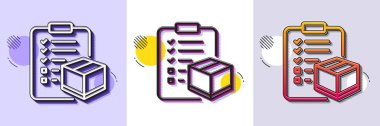 Paket liste satır simgesi. Yarı ton noktalı desen. Gradyan simgesi ve tahıl gölgesi. Lojistik kontrol işareti. Paket kontrol sembolü. Satır paket kontrol listesi simgesi. Çeşitli tasarımlar. Vektör