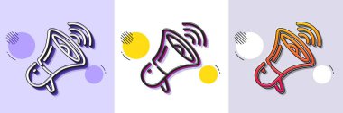 Megafon hattı simgesi. Yarı ton noktalı desen. Gradyan simgesi ve tahıl gölgesi. Hoparlör işareti verin. Satış terfisi sembolü. Hat megafon simgesi. Çeşitli tasarımlar. Vektör