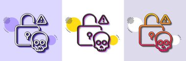 Siber saldırı hattı ikonu. Yarı ton noktalı desen. Gradyan simgesi ve tahıl gölgesi. Fidye tehdidi işareti. Şifre kırma sembolü. Hat siber saldırı ikonu. Çeşitli tasarımlar. Vektör