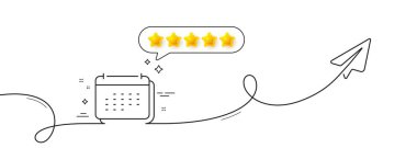 Takvim çizgisi simgesi. Paylaşım düzlemiyle aralıksız çizgi. Yıllık planlama tabelası. Olay takvimi sembolü. Konuşma balonunda beş yıldızlı değerlendirme. Takvim tek çizgi kurdelesi. Döngü eğrisi modeli. Vektör