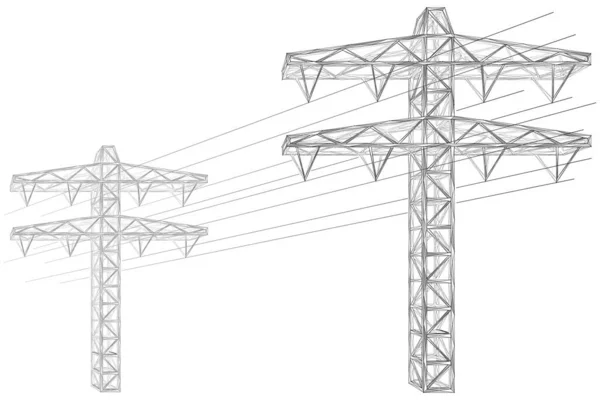 Torres Líneas Eléctricas Diseño Poligonal Fondo Blanco — Vector de stock