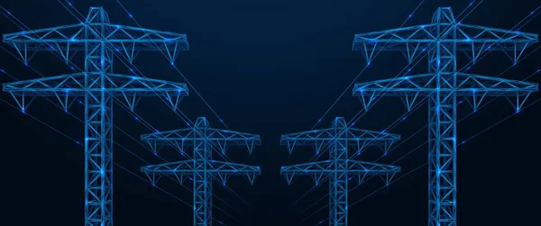 送電線の塔 線と点の多角形のデザイン 青の背景 — ストックベクタ