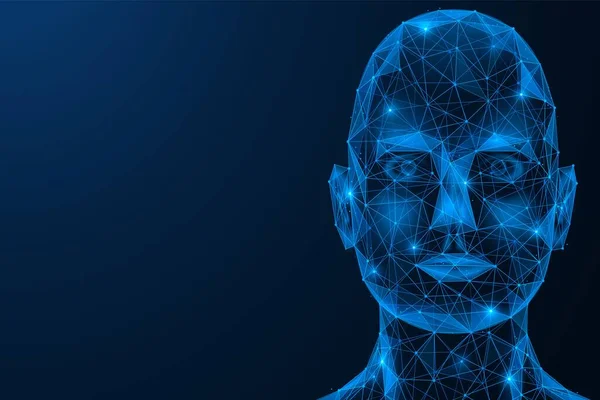 Volto Umano Virtuale Copia Digitale Biometrica Progettazione Linee Punti Interconnessi — Vettoriale Stock