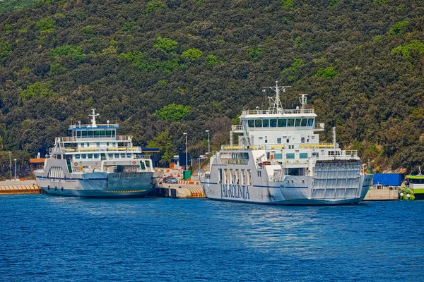 Brestova Croatia April 2020 View Ancored Ferries Leaving Ferry Runs — Stock Photo, Image