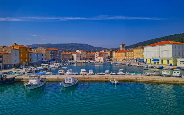 Cres Kroatien April 2020 Luftaufnahme Des Alten Stadthafens Mit Verankerten — Stockfoto