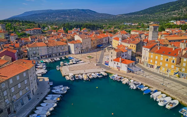 Cres Croatia April 2020 Aerial View Old Town Port Anchored — 图库照片