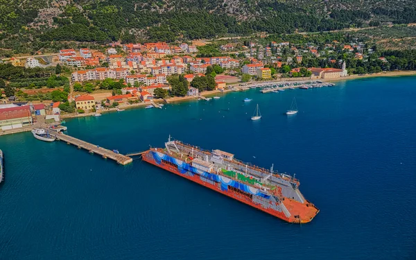 Cres Croatia April 2020 Luchtfoto Van Oude Binnenhaven Met Verankerde — Stockfoto