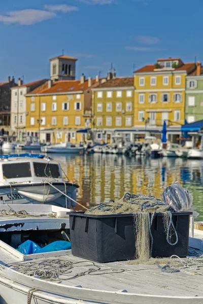 Cres Croatia April 2020 Fishing Nets Box Small Boat Old — Stock Photo, Image