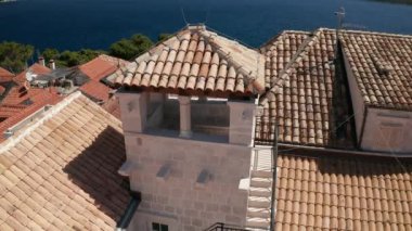 Aerial shot of the Old town Marco Polo House in Korcula in Dalmatia region, Croatia