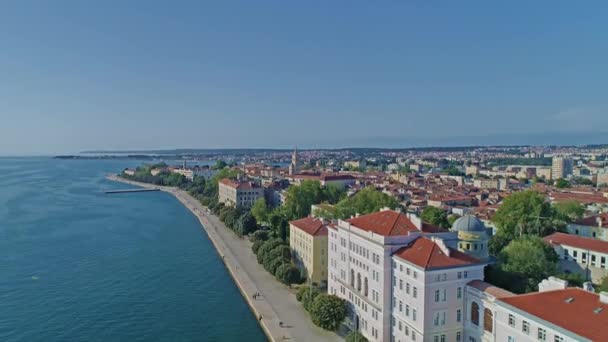 Aerial View Adriatic Sea Coastal Town Zadar Croatia Ascending Shoot — Stockvideo
