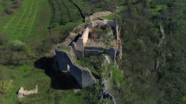 Copter Aerial View Archaeological Remains Medieval Fort Necven Located West — Stock Video