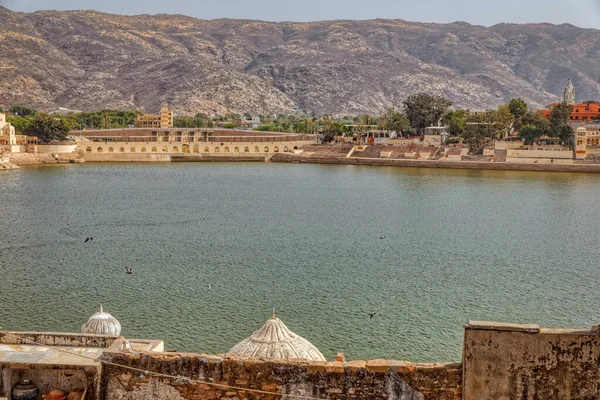 Pushkar India Mart 2018 Evin Terasından Kutsal Göle Güzel Manzara — Stok fotoğraf
