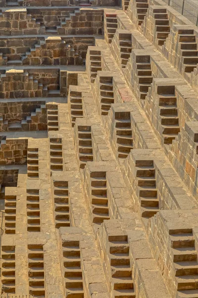 View Giant Ancient Chand Baori Stepwell Historical Village Abhaneri Rajasthan — Stock Photo, Image