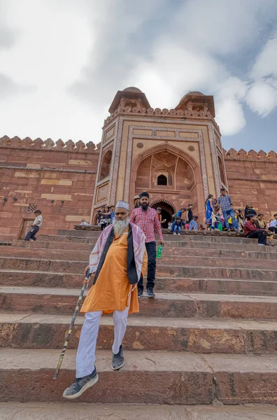 Fatehpur Sikri India March 2018 Visitors Sightseeing Badshahi Darwaza Old — Stock Photo, Image