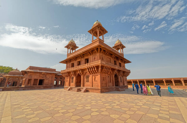 FATEHPUR SIKRI, INDIA - MARCH 4 2018: Historical remains of Panch Mahal in Uttar Pradesh.