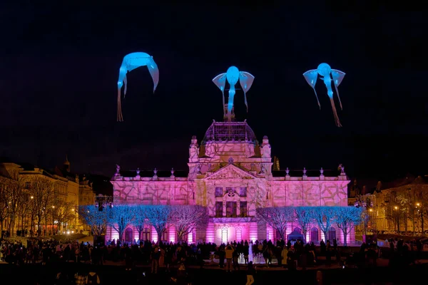 Zagreb Croatia Março 2023 Capital Croata Transformada Espetáculo Luz Com — Fotografia de Stock