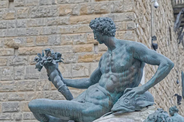 Florencia Italia Septiembre 2019 Estatua Bronce Hombre Detalle Fuente Neptuno — Foto de Stock