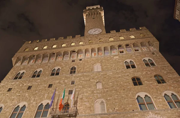 Geceleri Talya Piazza Della Signoria Daki Vecchio Sarayı — Stok fotoğraf