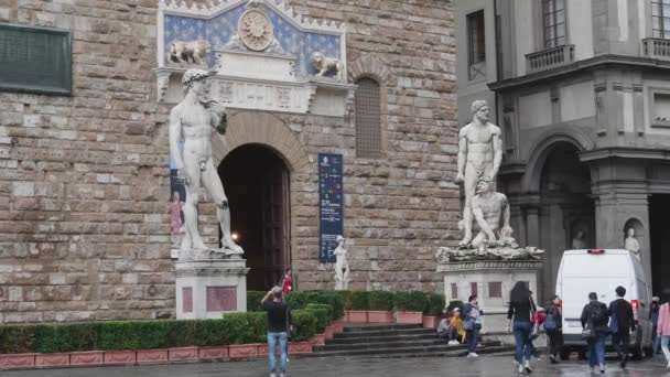 Florenz Italien September 2019 Passanten Eingang Des Palazzo Vecchio Der — Stockvideo