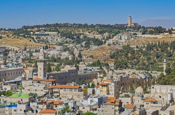 Szczyt Wieży Świętego Budynku Dachy Starego Miasta Jerozolima Izrael — Zdjęcie stockowe