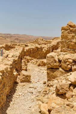 MASADA, ISRAEL - 21 Mayıs 2016: Güney İsrail 'deki antik kalenin Masada kalıntıları.