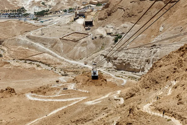 Turistas Que Visitam Masada Ruínas Teleférico Sul Deserto Judeia Israel — Fotografia de Stock