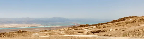Srail Güneyindeki Masada Harabelerinden Gelen Ölü Deniz Manzarası Panoramik Manzara — Stok fotoğraf