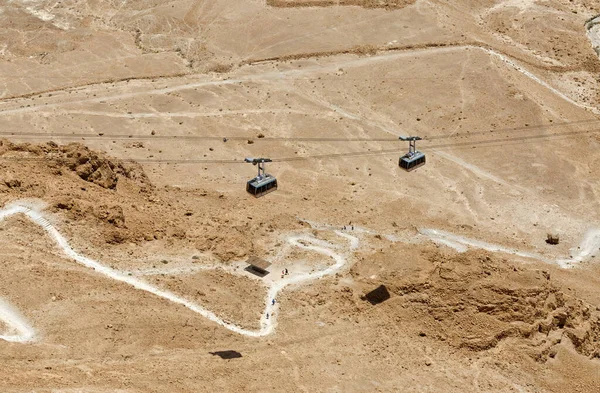 Tourists Visiting Masada Ruins Cable Car Southern Judean Desert Israel — Stock Photo, Image