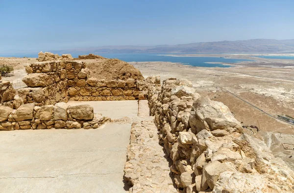 Ruiny Masady Starożytnej Twierdzy Południowym Izraelu Judejska Pustynia — Zdjęcie stockowe