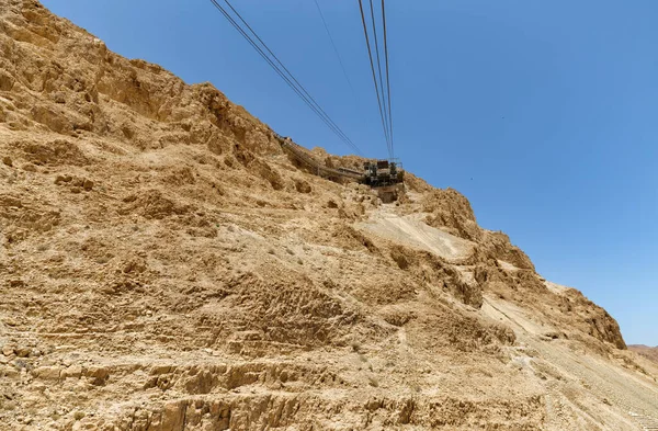Turistas Visitando Las Ruinas Masada Teleférico Sur Del Desierto Judea — Foto de Stock