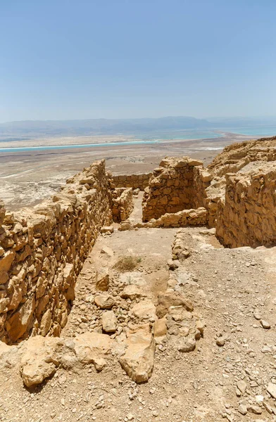 Wschodni Punkt Widokowy Część Ruin Masady Starożytnej Twierdzy Pustyni Judejskiej — Zdjęcie stockowe
