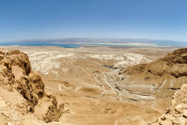Mrtvé Moře Krajina Pohled Turistické Stezky Zříceniny Masada Jižní Izraeli — Stock fotografie