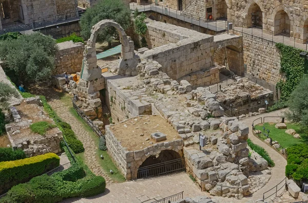 Jeruzalém Israel Května 2016 Pohled Archeologické Nálezy Dvoře Davidovy Věže — Stock fotografie