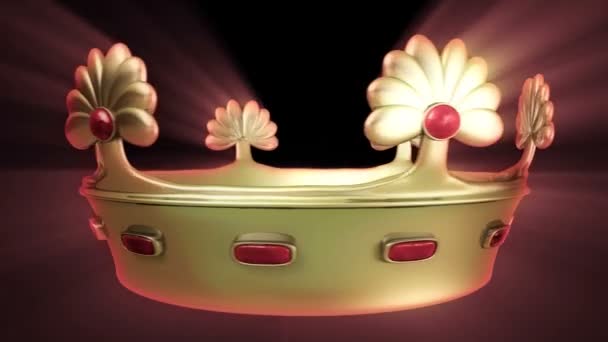 Gouden Kroon Animatie Met Bloemen Ornament Red Ruby Gemstone Alfa — Stockvideo