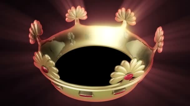 Animación Corona Dorada Con Adorno Floral Piedras Preciosas Rubí Rojo — Vídeo de stock