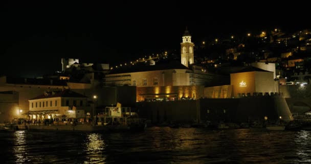Dubrovnik Croatia Ağustos 2019 Yazın Geceleri Eski Kasaba Limanı — Stok video