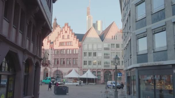 Frankfurt Main Almany Ocak 2019 Romer Ikonik Belediye Binası Güneşli — Stok video