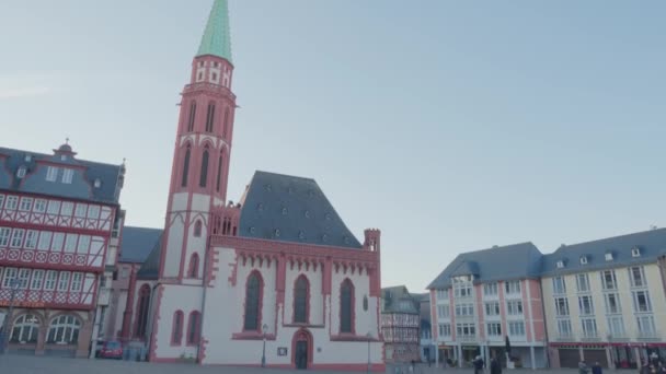 Frankfurt Main Almany Ocak 2019 Saint Nicholas Lutheran Kilisesi Romerberg — Stok video