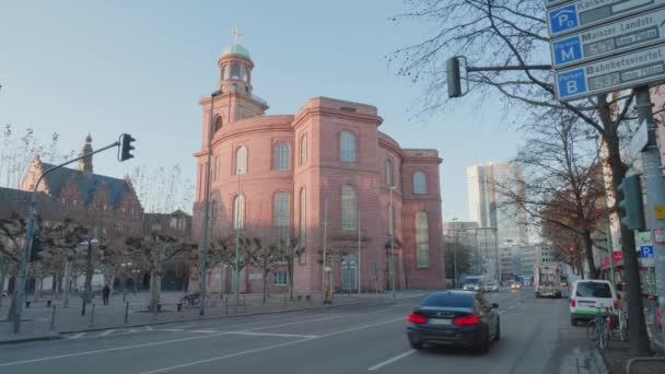 Frankfurt Main Germany Ocak 2019 Paulsplatz Yolu Trafiği Güneşli Kış — Stok video