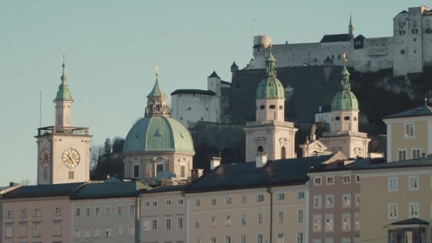 Salzburg Austria February 2020 View City Center Famous Hohensalzburg Fortress — Stock Video