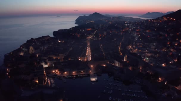 Panorama Zachodu Słońca Drona Lotnicza Starego Miasta Dubrownika Chorwacji Europa — Wideo stockowe
