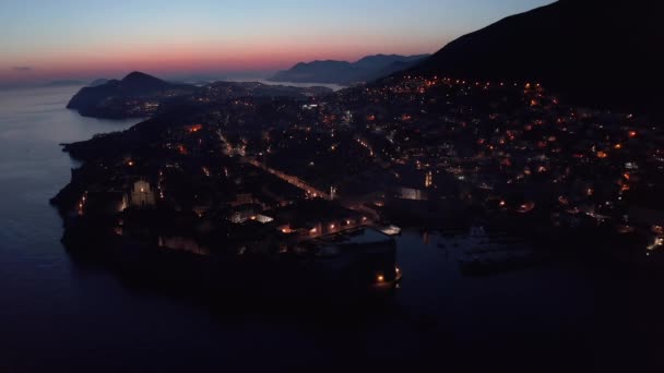 Hırvatistan Eski Kenti Dubrovnik Hava Aracı Günbatımı Manzarası — Stok video