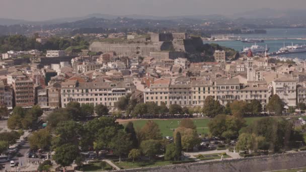 Corfu Greece Жовтня 2022 Нова Венеціанська Фортеця Старими Будівлями Центрі — стокове відео