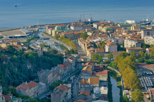 Rijeka Croatia 2021年10月2日旧市街港のトラット城からの空中ビュー Rijecina Firth — ストック写真