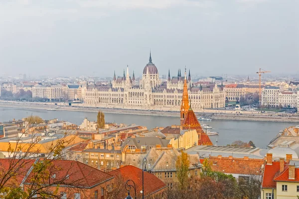 Budapest Hungary November 2018 Aerial Panoramic View Hungarian Parliament Building — Stockfoto