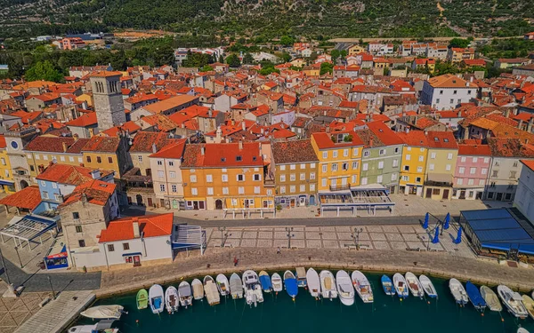Cres Croatia April 2020 Aerial View Old Town Port Anchored — 图库照片