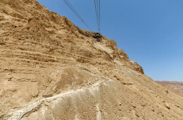 Turistas Visitando Las Ruinas Masada Teleférico Sur Del Desierto Judea — Foto de Stock